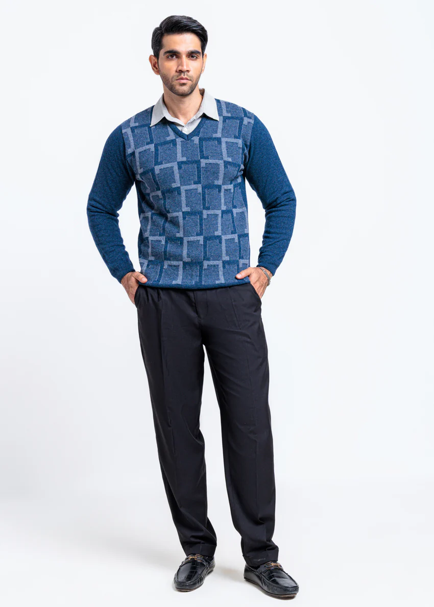 N-D-Blue-V-Neck Full Sleeves Sweater (525-14) - Image 3