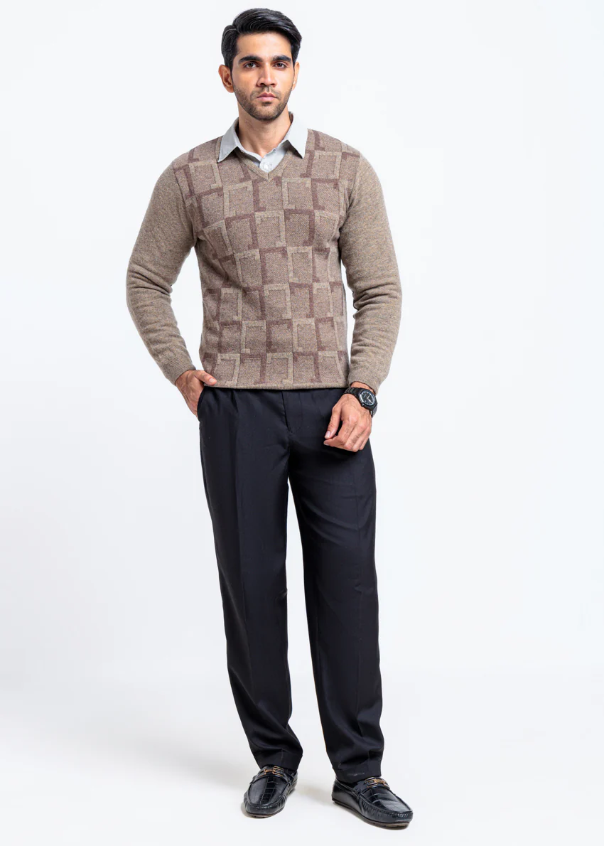 Nl-Beige-V-Neck Full Sleeves Sweater (525-14) - Image 3