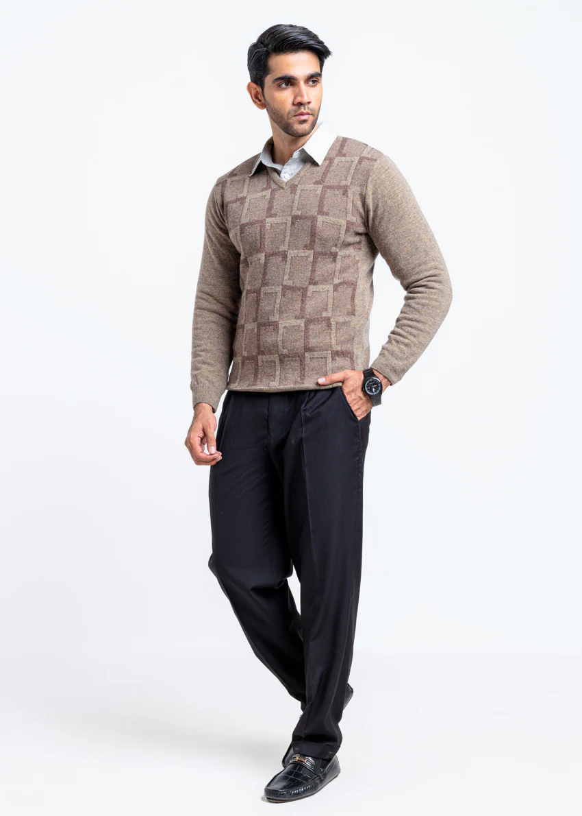 Nl-Beige-V-Neck Full Sleeves Sweater (525-14) - Image 4