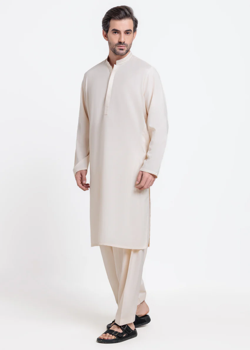 Cream-Blended-Kurta Shalwar - (MPS25KSE2065) - Image 3