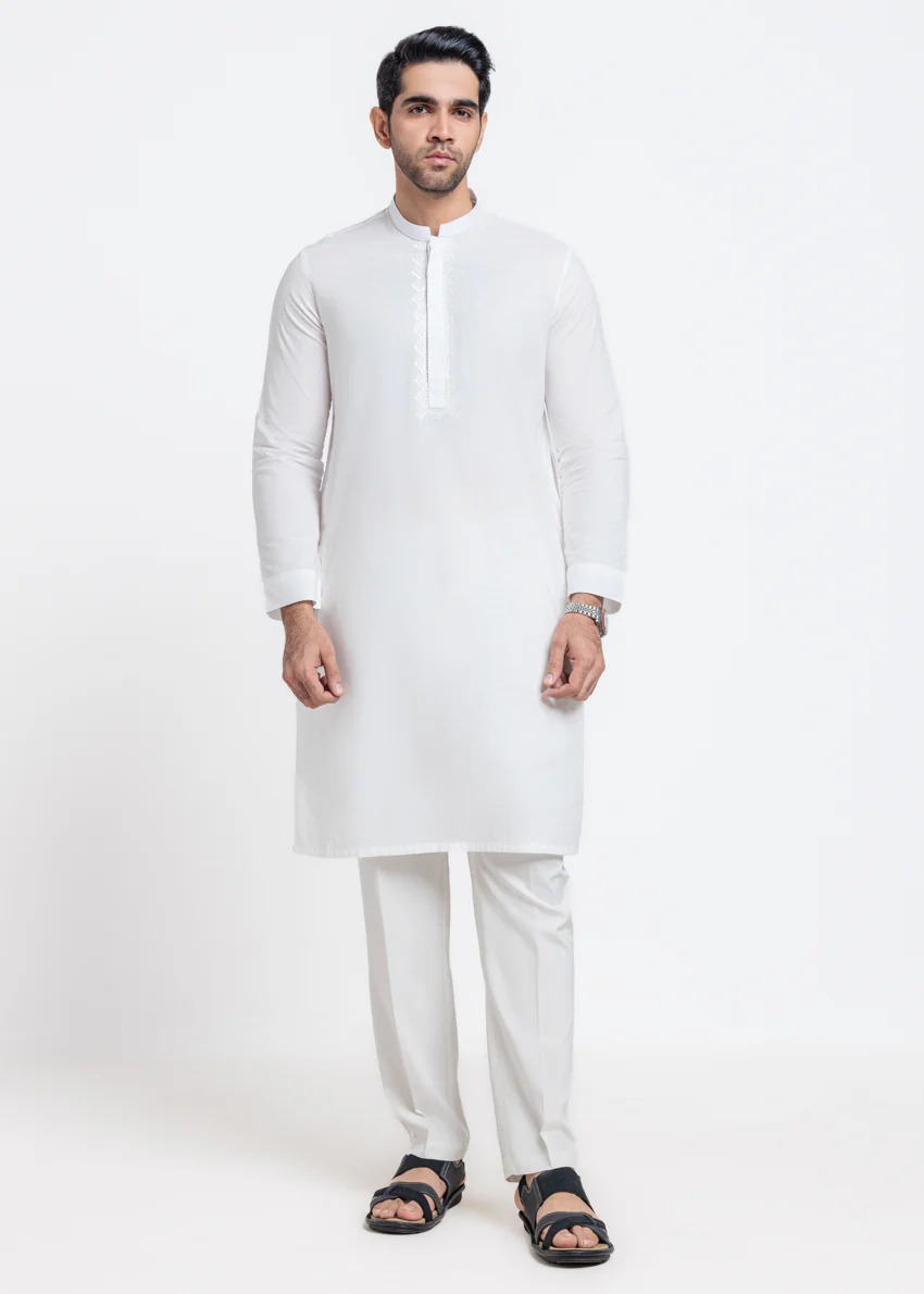 White-Cotton-Kurta - (MPS25KUE1102) - Image 3