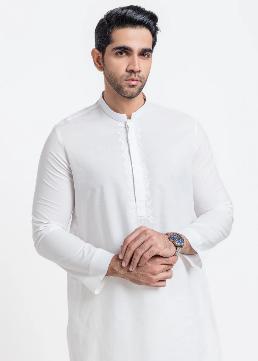 White-Cotton-Kurta - (MPS25KUE1102) - Image 4